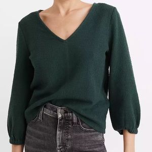 Madewell Dark Green V-Neck Blouse